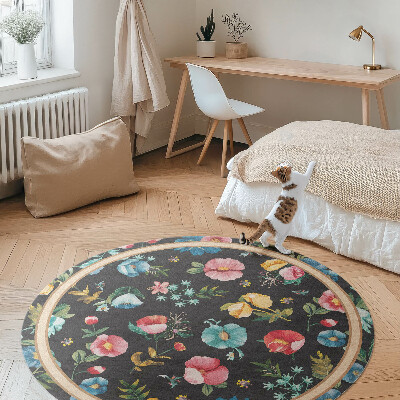 Pvc mat rond Delicate kleurrijke bloemen veld weide vintage