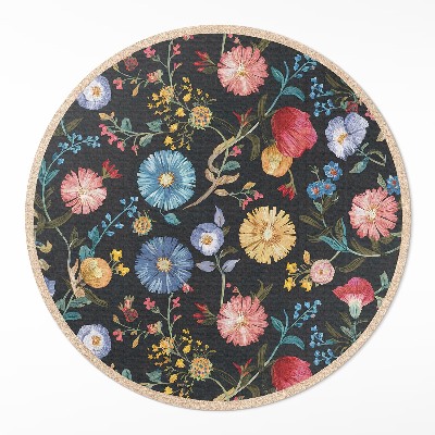 Rond pvc tapijt Kleurrijke, delicate vintage wilde bloemen