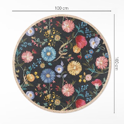 Rond pvc tapijt Kleurrijke, delicate vintage wilde bloemen