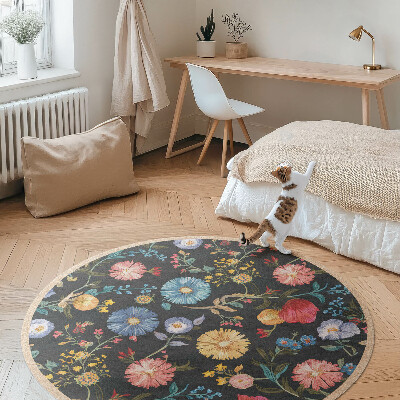 Rond pvc tapijt Kleurrijke, delicate vintage wilde bloemen