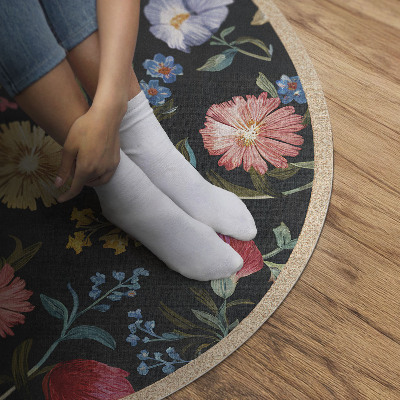 Rond pvc tapijt Kleurrijke, delicate vintage wilde bloemen