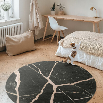Rond pvc tapijt Donker gebarsten marmer glamour contrast