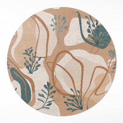 Rond pvc tapijt Geschilderde boho-planten en abstracte vlekken