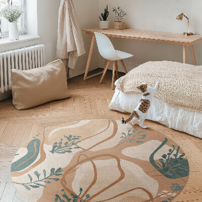 Rond pvc tapijt Geschilderde boho-planten en abstracte vlekken