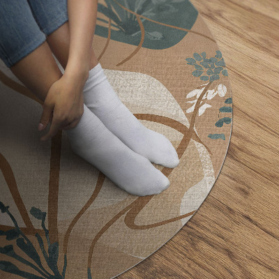 Rond pvc tapijt Geschilderde boho-planten en abstracte vlekken