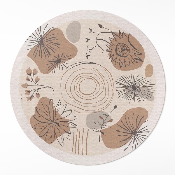 Rond pvc tapijt Vlekken, lijnen en planten abstract boho-patroon