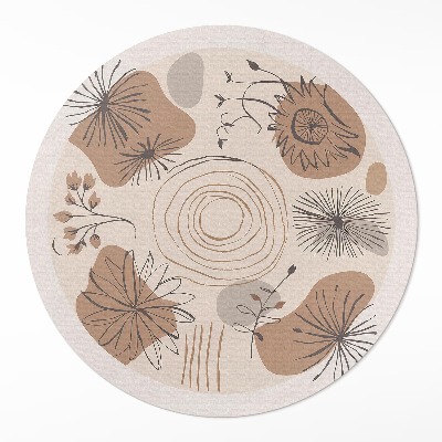 Rond pvc tapijt Vlekken, lijnen en planten abstract boho-patroon