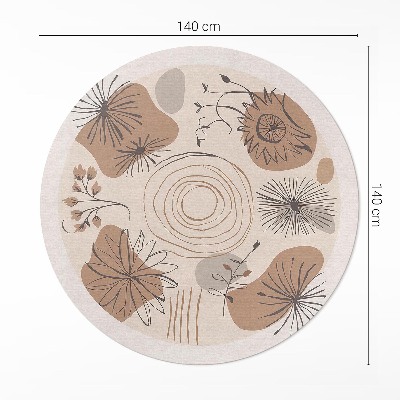 Rond pvc tapijt Vlekken, lijnen en planten abstract boho-patroon