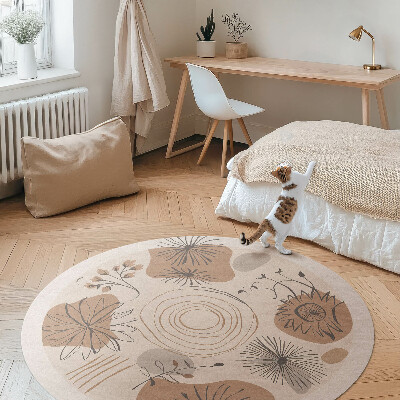 Rond pvc tapijt Vlekken, lijnen en planten abstract boho-patroon