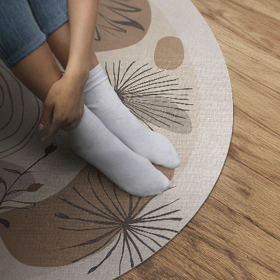Rond pvc tapijt Vlekken, lijnen en planten abstract boho-patroon