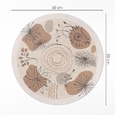 Rond pvc tapijt Vlekken, lijnen en planten abstract boho-patroon