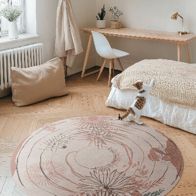 Vinyl vloerkleed rond bloemen en planten boho patroon