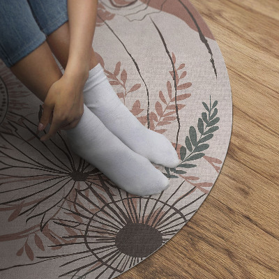 Vinyl vloerkleed rond bloemen en planten boho patroon