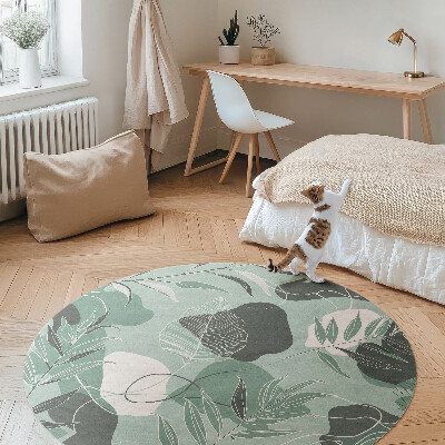 Vinyl vloerkleed rond Lineaire bladeren op pastel boho-vlekken