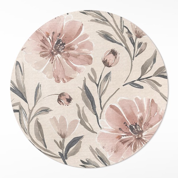 Rond pvc tapijt Lichte aquarel subtiele bloemen en bladeren