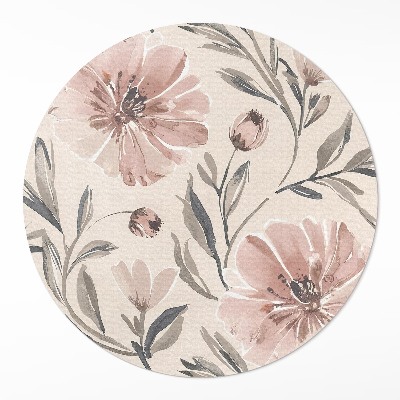 Rond pvc tapijt Lichte aquarel subtiele bloemen en bladeren