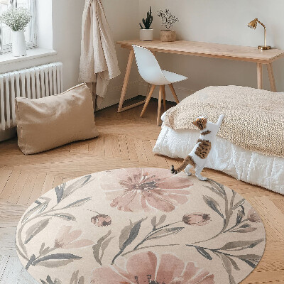 Rond pvc tapijt Lichte aquarel subtiele bloemen en bladeren