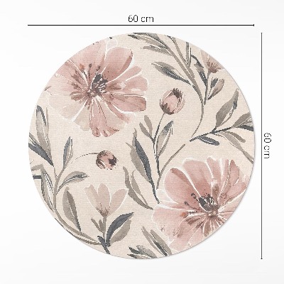 Rond pvc tapijt Lichte aquarel subtiele bloemen en bladeren