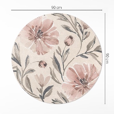 Rond pvc tapijt Lichte aquarel subtiele bloemen en bladeren