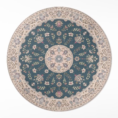 Vinyl vloerkleed rond Ornament met bloemen en bladeren, vintage patroon