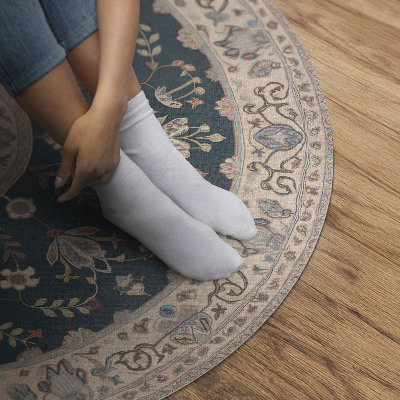 Vinyl vloerkleed rond Ornament met bloemen en bladeren, vintage patroon