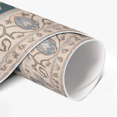 Vinyl vloerkleed rond Ornament met bloemen en bladeren, vintage patroon