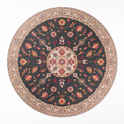 Pvc mat rond Vintage Perzisch bloemenornament