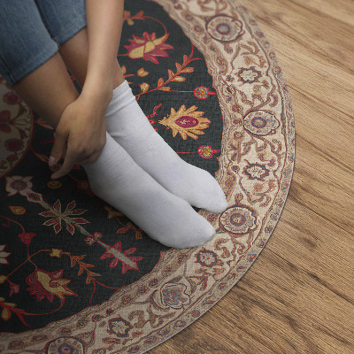 Pvc mat rond Vintage Perzisch bloemenornament