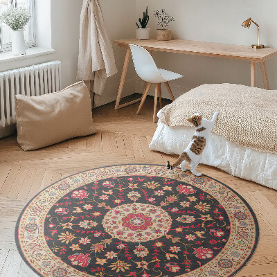 Vinyl vloerkleed rond Ornament met bloemen en bladeren, Turkse stijl