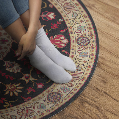 Vinyl vloerkleed rond Ornament met bloemen en bladeren, Turkse stijl