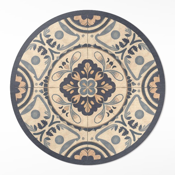 Rond pvc tapijt Vintage mozaïek met plantenmotief