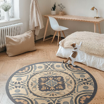 Rond pvc tapijt Vintage mozaïek met plantenmotief
