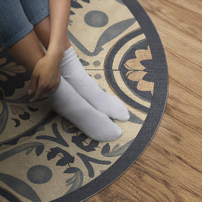 Rond pvc tapijt Vintage mozaïek met plantenmotief