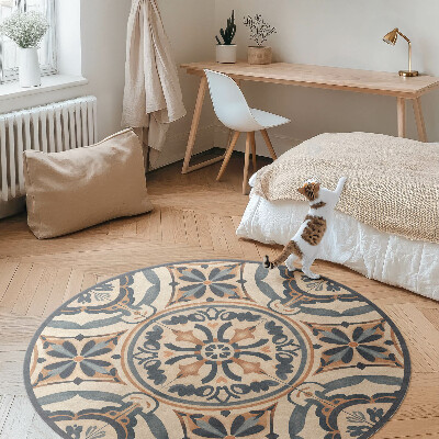 Vinyl vloerkleed rond Antiek mozaïek met een vintage plantenmotief
