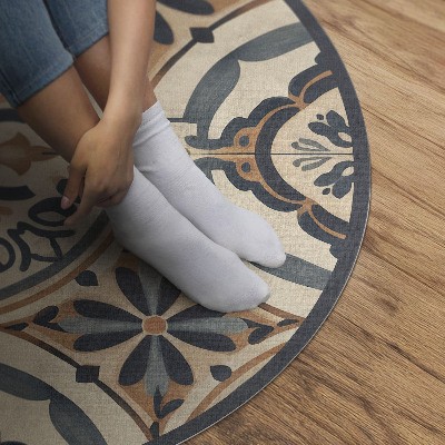 Vinyl vloerkleed rond Antiek mozaïek met een vintage plantenmotief