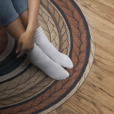 Vinyl vloerkleed rond Gevlochten koord in aardse kleuren