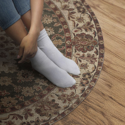 Vinyl vloerkleed rond Subtiele Perzische motieven in zandtinten