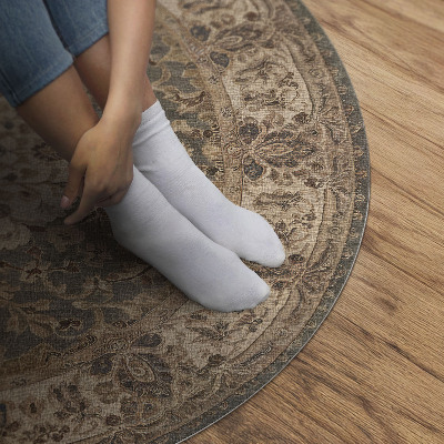 Rond pvc tapijt Perzische ornamenten in subtiele kleuren