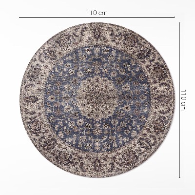 Vinyl vloerkleed rond Perzische ornamenten in blauwe tinten