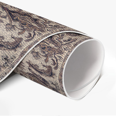 Vinyl vloerkleed rond Perzische ornamenten in blauwe tinten