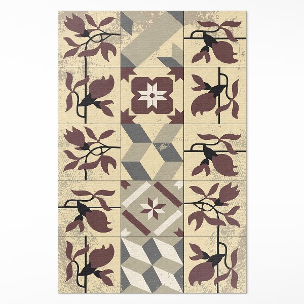 Tapijt vinyl Mozaïektegels met magnoliapatroon