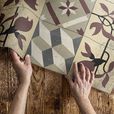 Tapijt vinyl Mozaïektegels met magnoliapatroon