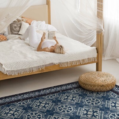 Vinyl vloerkleed Marineblauw Talavera prachtig vintage patroon