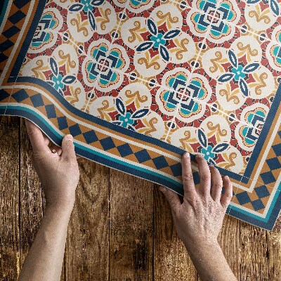 Vinyl vloerkleed Decoratieve tegels met bloemengeometrie