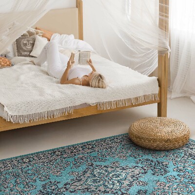 Vinyl vloerkleed Blauw decoratief patroon met een plantenmotief