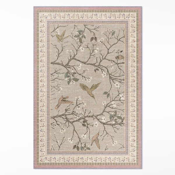 Vinyl vloerkleed Delicate bloemenachtergrond met vogels
