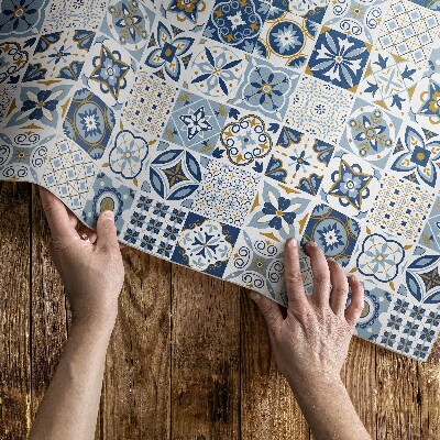 Vinyl vloerkleed Griekse mozaïek blauwe decoratieve tegels