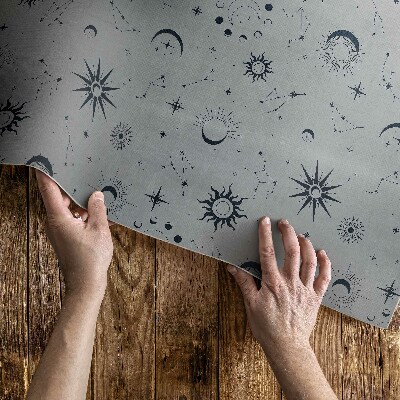 Tapijt vinyl Ruimte manen zonnen sterren vintage