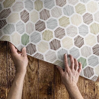 Vinyl vloerkleed Gepatroneerde zeshoeken in pastel boho-kleuren