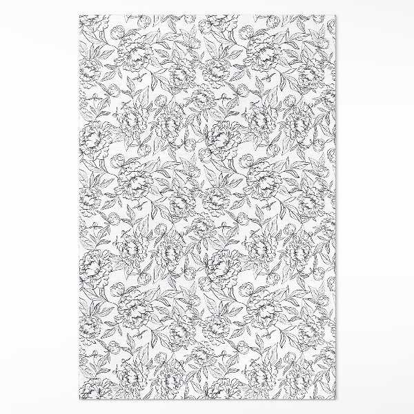 Tapijt vinyl Vintage schets van pioenroosbloem en blad